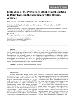 Evaluation of the Prevalence of Subclinical Mastitis in Dairy Cattle in the Soummam Valley (Bejaia, Algeria)