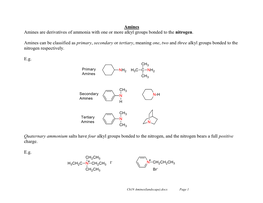 Amines Amines Are Derivatives of Ammonia with One Or More Alkyl Groups Bonded to the Nitrogen. Amines Can Be Classified As Prima