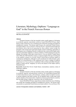 Literature, Mythology, Orphism: “Language As God” in the French Nouveau Roman