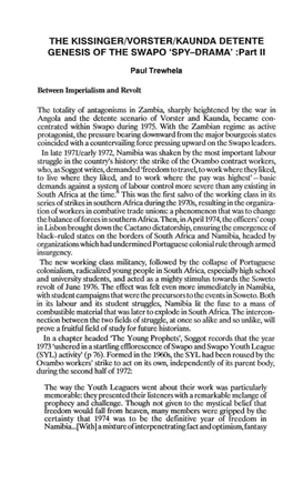 THE Kissinger/VORSTER/KAUNDA DETENTE GENESIS of the SWAPO 'SPY-DRAMA' :Part II Paul Trewhela