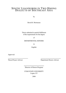 Sinitic Loanwords in Two Hmong Dialects of Southeast Asia1 David Mortensen