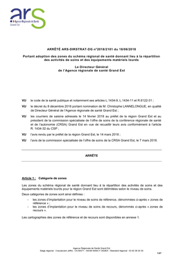 ARRÊTÉ ARS-DIRSTRAT-DG N°2018/2101 Du 18/06/2018