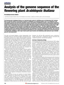 Analysis of the Genome Sequence of the ¯Owering Plant Arabidopsis Thaliana