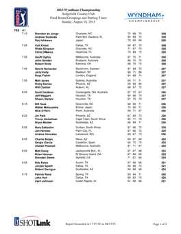 2013 Wyndham Championship Sedgefield Country Club Final Round Groupings and Starting Times Sunday, August 18, 2013