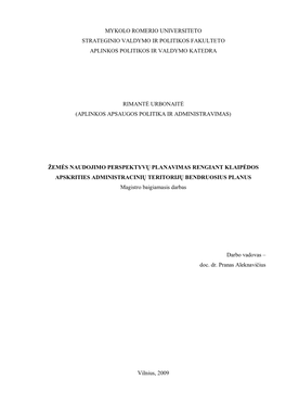 Mykolo Romerio Universiteto Strateginio Valdymo Ir Politikos Fakulteto Aplinkos Politikos Ir Valdymo Katedra