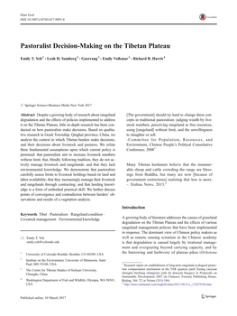 Pastoralist Decision-Making on the Tibetan Plateau