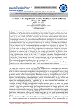 The Roots of the Iraqi Kurdish Internal Rivalries, Conflicts and Peace Process 1964-2000