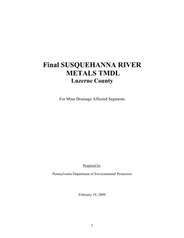 Final SUSQUEHANNA RIVER METALS TMDL Luzerne County