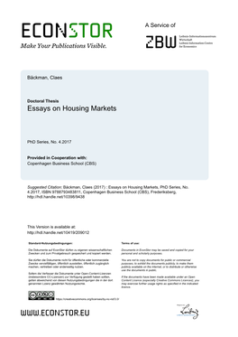 Essays on Housing Markets