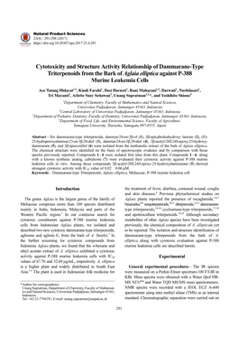 Cytotoxicity and Structure Activity Relationship of Dammarane-Type Triterpenoids from the Bark of Aglaia Elliptica Against P-388 Murine Leukemia Cells