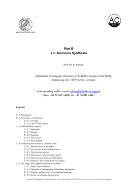 Part B 2.1. Ammonia Synthesis