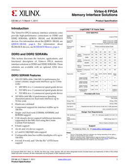 Xilinx DS186 Virtex-6 FPGA Memory Interface Solutions, Data Sheet