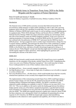 The British Army in Transition: from Army 2020 to the Strike Brigades and the Logistics of Future Operations