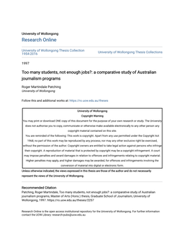 A Comparative Study of Australian Journalism Programs