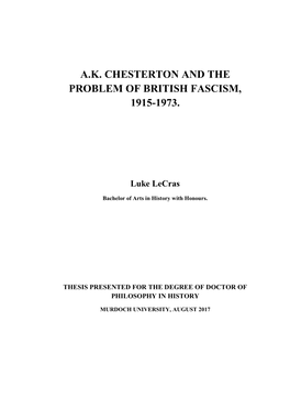 A.K. Chesterton and the Problem of British Fascism, 1915-1973