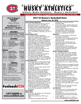 HUSKY ATHLETICS Athletic Media Relations - Women’S Basketball Contact: Zach Siggelkow (Zesiggelkow@Stcloudstate.Edu, 612.750.1093)