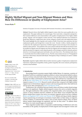 Highly Skilled Migrant and Non-Migrant Women and Men: How Do Differences in Quality of Employment Arise?