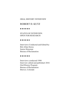 Kutz, Robert D., Oral History Interview