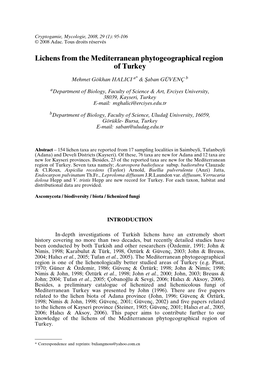 Lichens from the Mediterranean Phytogeographical Region of Turkey