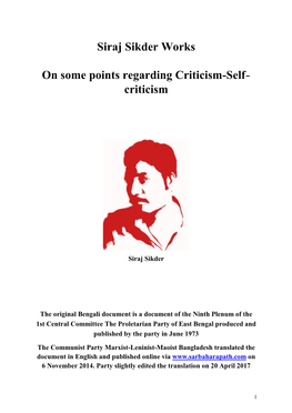 Siraj Sikder Works on Some Points Regarding Criticism-Self
