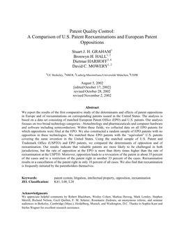 A Comparison of US Patent Reexaminations and European