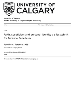 Faith, Scepticism and Personal Identity : a Festschrift for Terence Penelhum