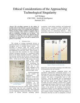 Ethical Considerations of the Approaching Technological Singularity Jeff Wildgen CSE 5290 – Artificial Intelligence Summer 2011