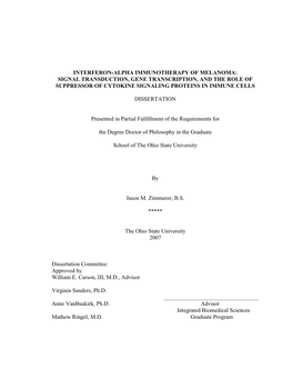 Interferon-Alpha Immunotherapy of Melanoma: Signal Transduction, Gene Transcription, and the Role of Suppressor of Cytokine Signaling Proteins in Immune Cells
