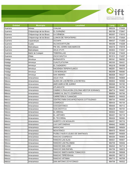 Entidad Municipio Localidad Long