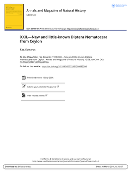 XXII.—New and Little-Known Diptera Nematocera from Ceylon