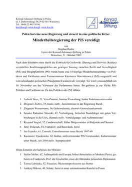 Minderheitsregierung Der Pis Vereidigt Von Stephan Raabe Leiter Der Konrad-Adenauer-Stiftung in Polen Warschau, 31