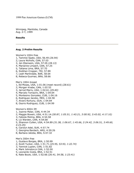 1999 Pan American Games Results