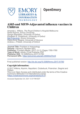 AS03-And MF59-Adjuvanted Influenza Vaccines in Children Amanda L