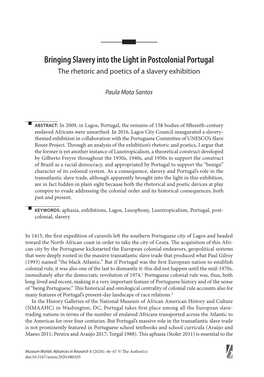 Nnn Bringing Slavery Into the Light in Postcolonial Portugal the Rhetoric and Poetics of a Slavery Exhibition