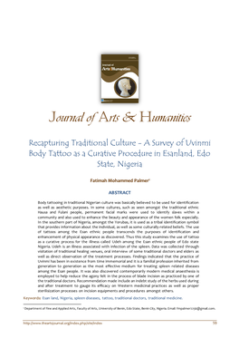 A Survey of Uvinmi Body Tattoo As a Curative Procedure in Esanland, Edo State, Nigeria