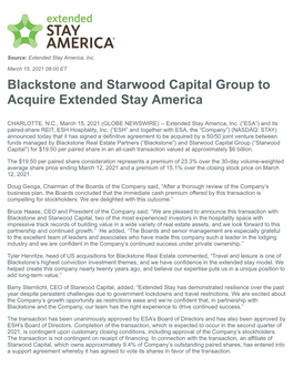 Acquisition of Extended Stay America, Inc