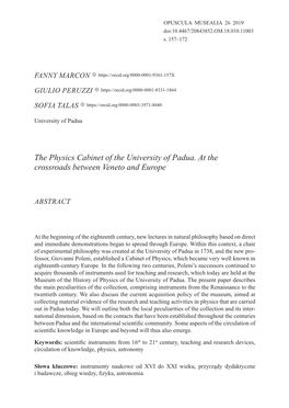 The Physics Cabinet of the University of Padua. at the Crossroads Between Veneto and Europe