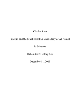 Charles Zinn Fascism and the Middle East: a Case Study of Al-Kata'ib In