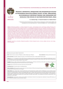 Monoecy, Anemophily, Anemochory and Regeneration Ecology