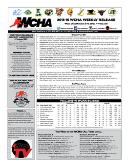 2015-16 WCHA WEEKLY RELEASE Week One (October 5-11, 2015) / Wcha.Com