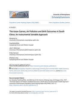 The Asian Games, Air Pollution and Birth Outcomes in South China: an Instrumental Variable Approach