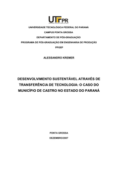 O Caso Do Município De Castro No Estado Do Paraná