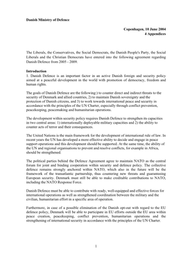 Agreement Regarding Danish Defence 2005-2009