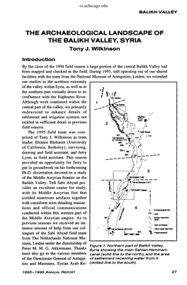 THE ARCHAEOLOGICAL LANDSCAPE of the BALIKH VALLEY, SYRIA Tony J