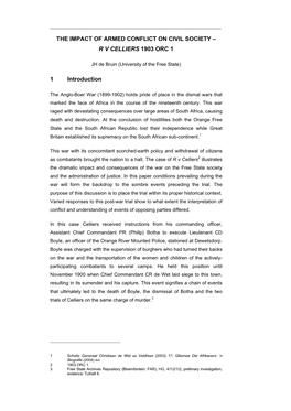 The Impact of Armed Conflict on Civil Society – R V Celliers 1903 Orc 1