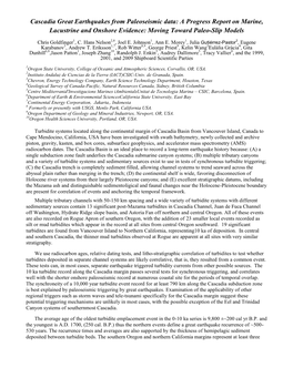 Cascadia Great Earthquakes from Paleoseismic Data: a Progress Report on Marine, Lacustrine and Onshore Evidence: Moving Toward P