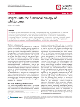 Insights Into the Functional Biology of Schistosomes Anthony John Walker