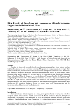 High Diversity of Ganoderma and Amauroderma (Ganodermataceae, Polyporales) in Hainan Island, China