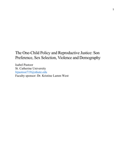 The One-Child Policy and Reproductive Justice: Son Preference, Sex Selection, Violence and Demography