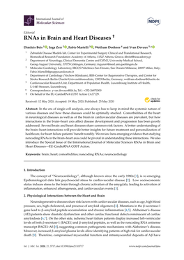 Rnas in Brain and Heart Diseases